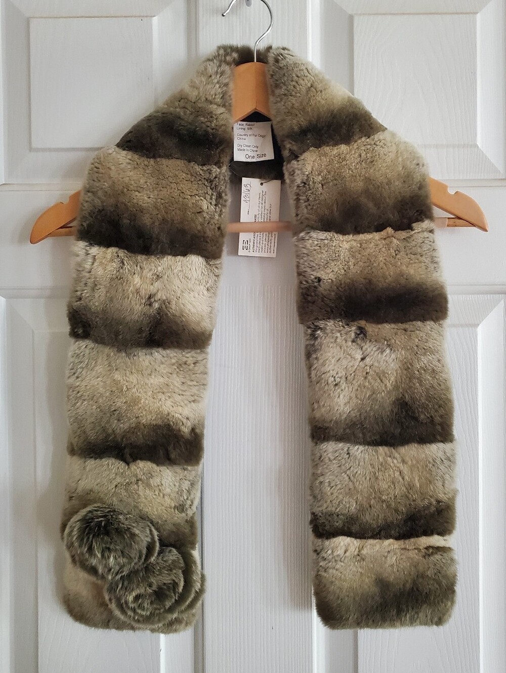ADRIENNE LANDAU RABBIT FUR AND SILK SCARF